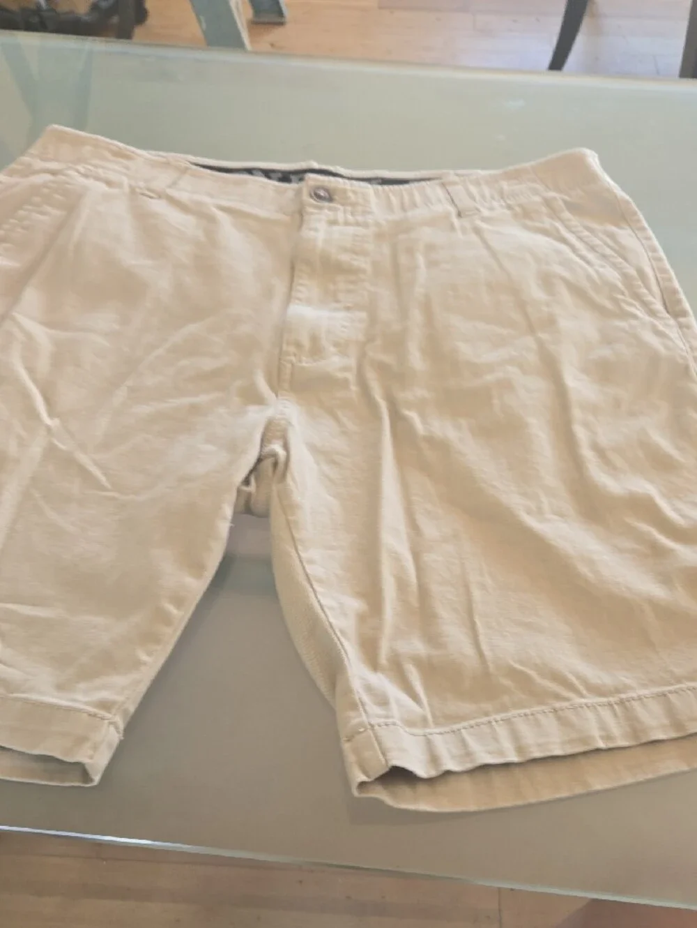 Men's Flat Front Cotton Shorts in Light Beige